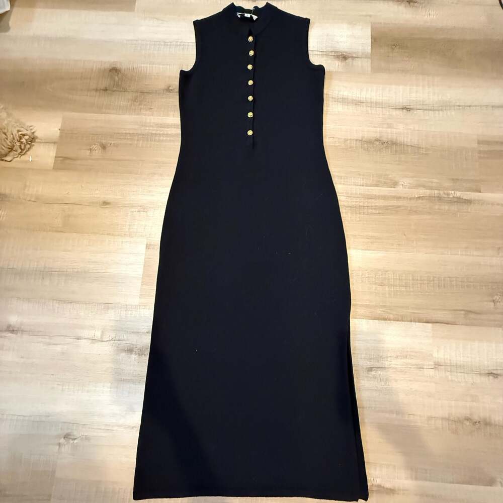 Vtg St. John Evening Black Sleeveless Knit Maxi Dress Size 6